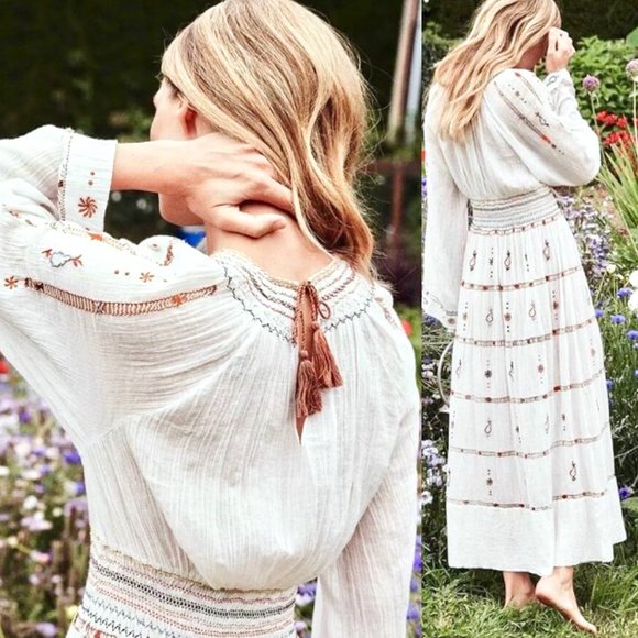 DOEN Embroidered Smocked Gauze Joni Maxi Dress - Picture 3 of 4